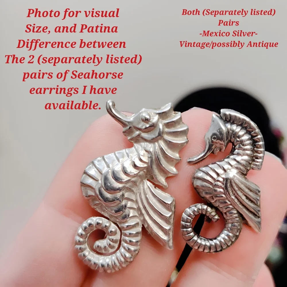 Vintage Antique MEXICO Sterling Silver Seahorse Screwback Earrings - Picture 7 of 8